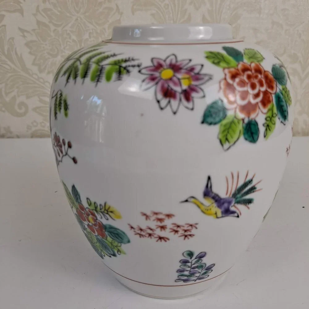 Japanese Porcelain Vase Floral Flying Crane Traditional Heygill Import
